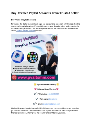 Buy  Verified PayPal Accounts From Trusted Seller