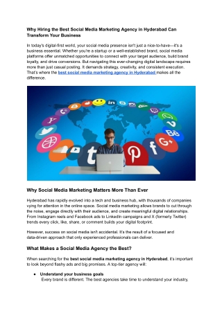 Why Hiring the Best Social Media Marketing Agency in Hyderabad Can Transform Your Business