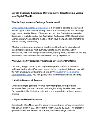 Crypto Currency Exchange Development Transforming Vision into Digital Wealth