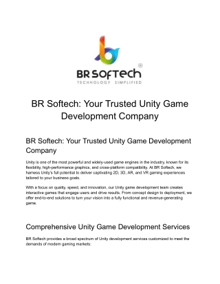 BR Softech_ Your Trusted Unity Game Development Company