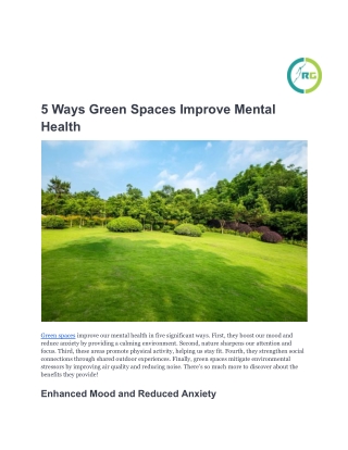 5 Ways Green Spaces Improve Mental Health