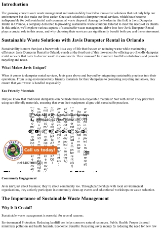 Sustainable Waste Solutions with Javis Dumpster Rental in Orlando