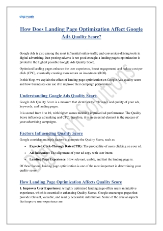 How Does Landing Page Optimization Affect Google Ads Quality Score?