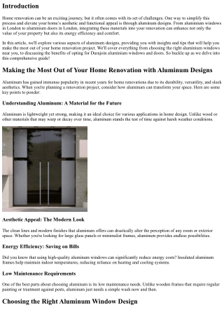 Making the Most Out of Your Home Renovation with Aluminum Designs