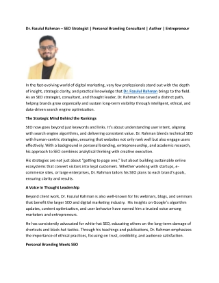 Dr. Fazulul Rahman – SEO Strategist