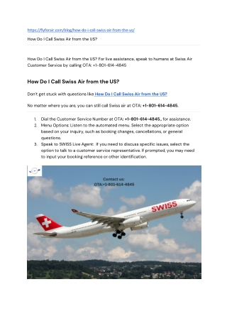 how do i call swiss air from the us