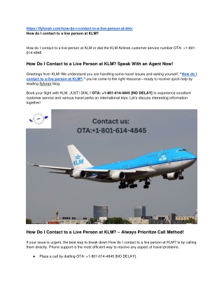 How do I contact to a live person at KLM