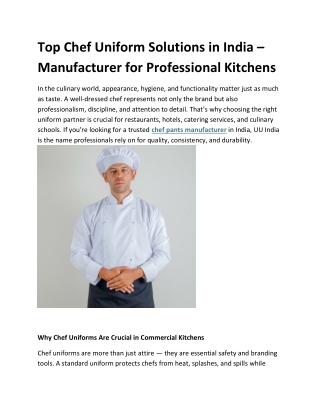 Top Chef Uniform Solutions in India – Manufacturer for Professional Kitchens