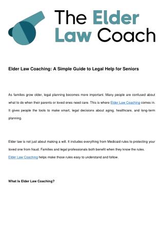 Understanding Elder Law Coaching: A Guide for Families and Professionals