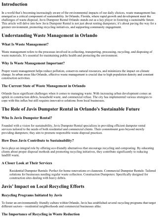The Role of Javis Dumpster Rental in Orlando's Sustainable Future