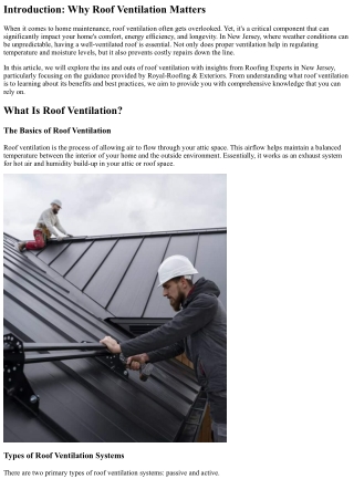Understanding Roof Ventilation with Insights from NJ Experts