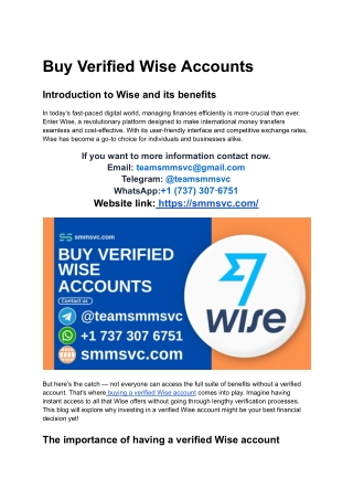 Buy Verified Wise Accounts – No Verification Hassle