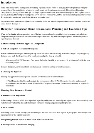 Dumpster Rentals for Home Renovations: Planning and Execution Tips