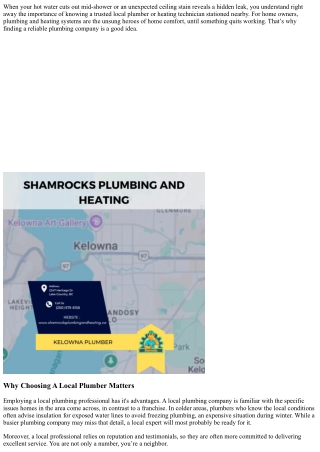 Shamrocks Plumbing, Heating & Drain Services, Kelownas Favored Plumbing Service