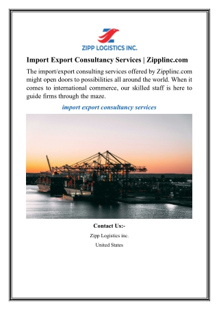 Import Export Consultancy Services  Zipplinc.com