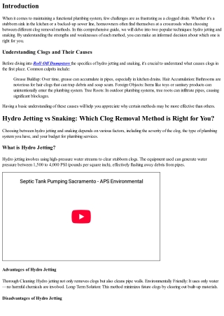 Hydro Jetting vs Snaking: Which Clog Removal Method is Right for You?
