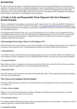 A Guide to Safe and Responsible Waste Disposal with Javis Dumpster Rental Orland