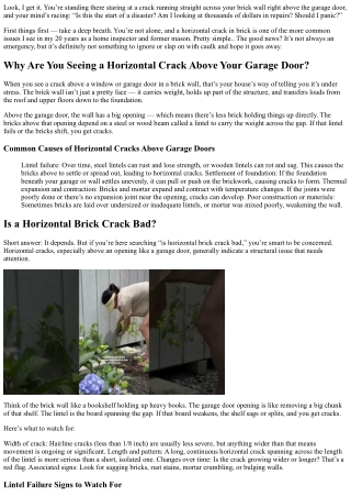 Horizontal Crack in Brick Wall Above Garage Door: What It Means and What to Do
