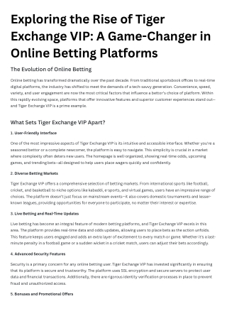 Exploring the Rise of Tiger Exchange VIP A Game-Changer in Online Betting Platforms