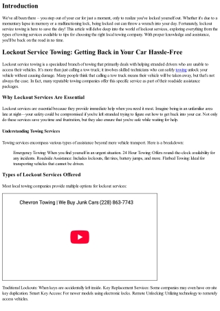 Lockout Service Towing: Getting Back in Your Car Hassle-Free