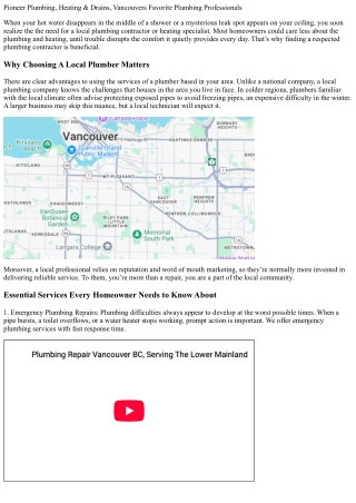 Pioneer Plumbing, Heating & Drains, Vancouvers Best Plumbing Service