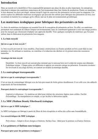 Les matériaux écologiques pour fabriquer des présentoirs en bois