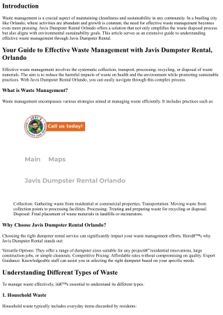 Your Guide to Effective Waste Management with Javis Dumpster Rental, Orlando