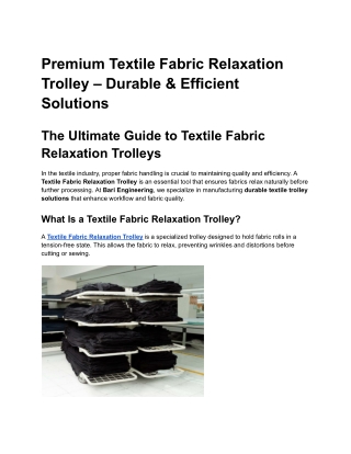 Premium Textile Fabric Relaxation Trolley – Durable & Efficient Solutions