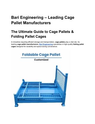 Bari Engineering – Leading Cage Pallet Manufacturers
