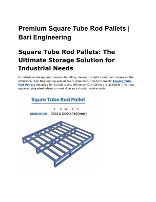 Premium Square Tube Rod Pallets _ Bari Engineering