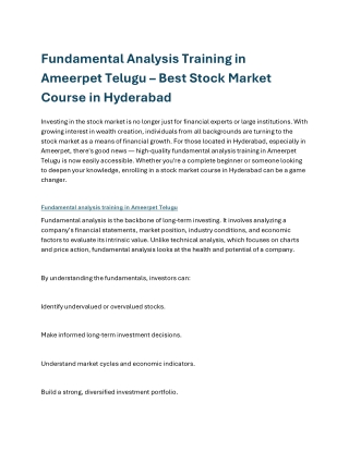 Best Stock Market Course in Hyderabad