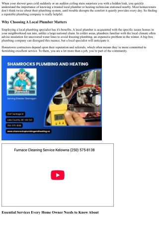 Shamrocks Plumbing, Heating and Drains, Kelownas Preferred Plumbing Professional