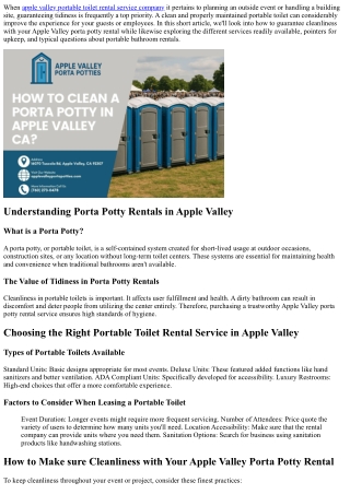 How to Guarantee Cleanliness with Your Apple Valley Porta Potty Rental
