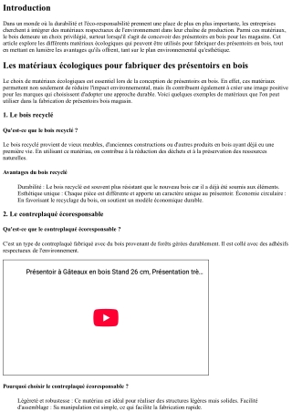 Les matériaux écologiques pour fabriquer des présentoirs en bois