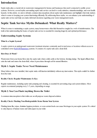 Septic Tank Service Myths Debunked: What Really Matters?