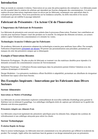 Des Exemples Inspirants : Innovations par les fabricants