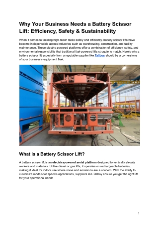 Why Your Business Needs a Battery Scissor Lift_ Efficiency, Safety & Sustainability