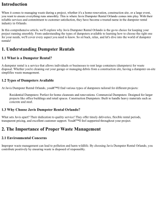 Keep Your Project Running Smoothly with Javis Dumpster Rental Orlando