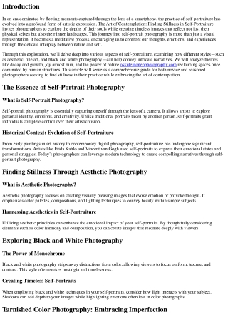 The Art of Contemplation: Finding Stillness in Self-Portraiture