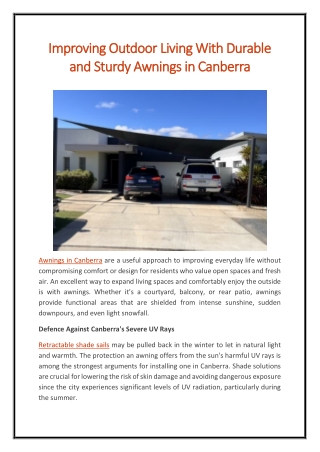 Improving Outdoor Living With Durable and Sturdy Awnings in Canberra