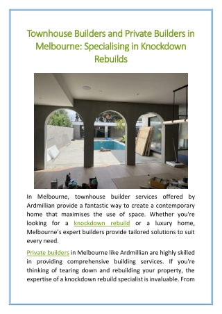 Townhouse Builders and Private Builders in Melbourne Specialising in Knockdown Rebuilds