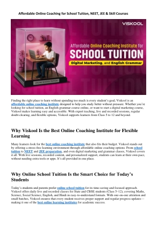 Affordable Online Coaching for School Tuition