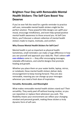 Inspirational Self-Care Stickers & Gifts for Mental Health
