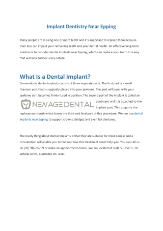 Dental Implants Epping - Newagedental