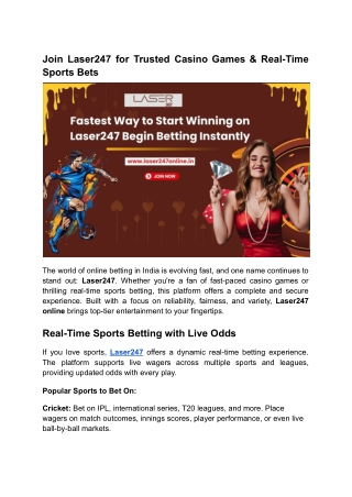Join Laser247 for Trusted Casino Games & Real-Time Sports Bets