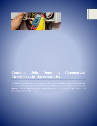Common Jobs Done by Commercial Electricians in Havertown