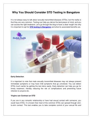 Why You Should Consider STD Testing in Bangalore
