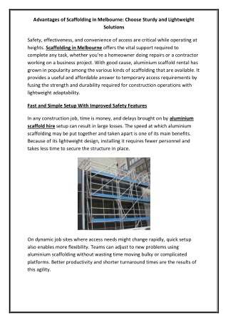 Advantages of Scaffolding in Melbourne Choose Sturdy and Lightweight Solutions