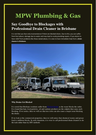 Say Goodbye to Blockages with Professional Drain Cleaner in Brisbane