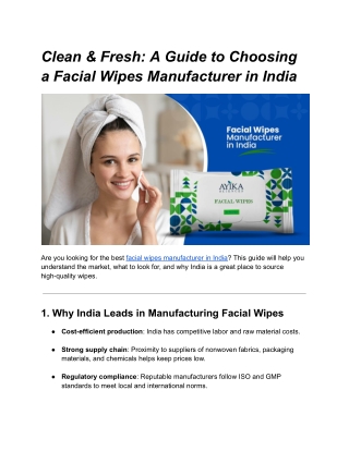 Facial wipes manufacturer in India